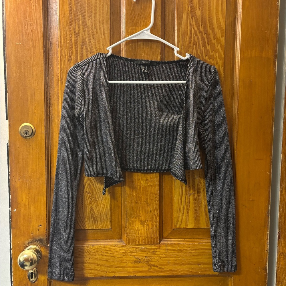 Forever 21 Black and Silver Metallic Crop Coverall